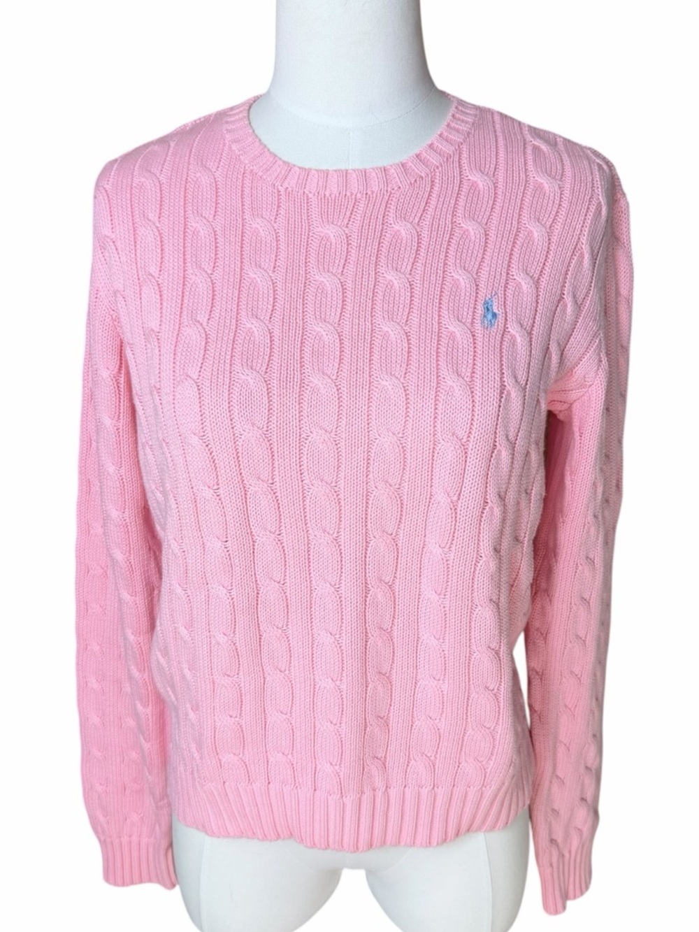 Ralph Lauren Pink Cable-Knit Cotton Crewneck Sweater Size Large - Picture 3 of 10